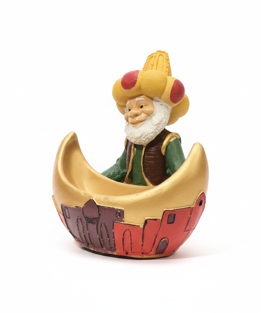 Whimsical Sultan in Golden Crescent Moon Boat Figurine