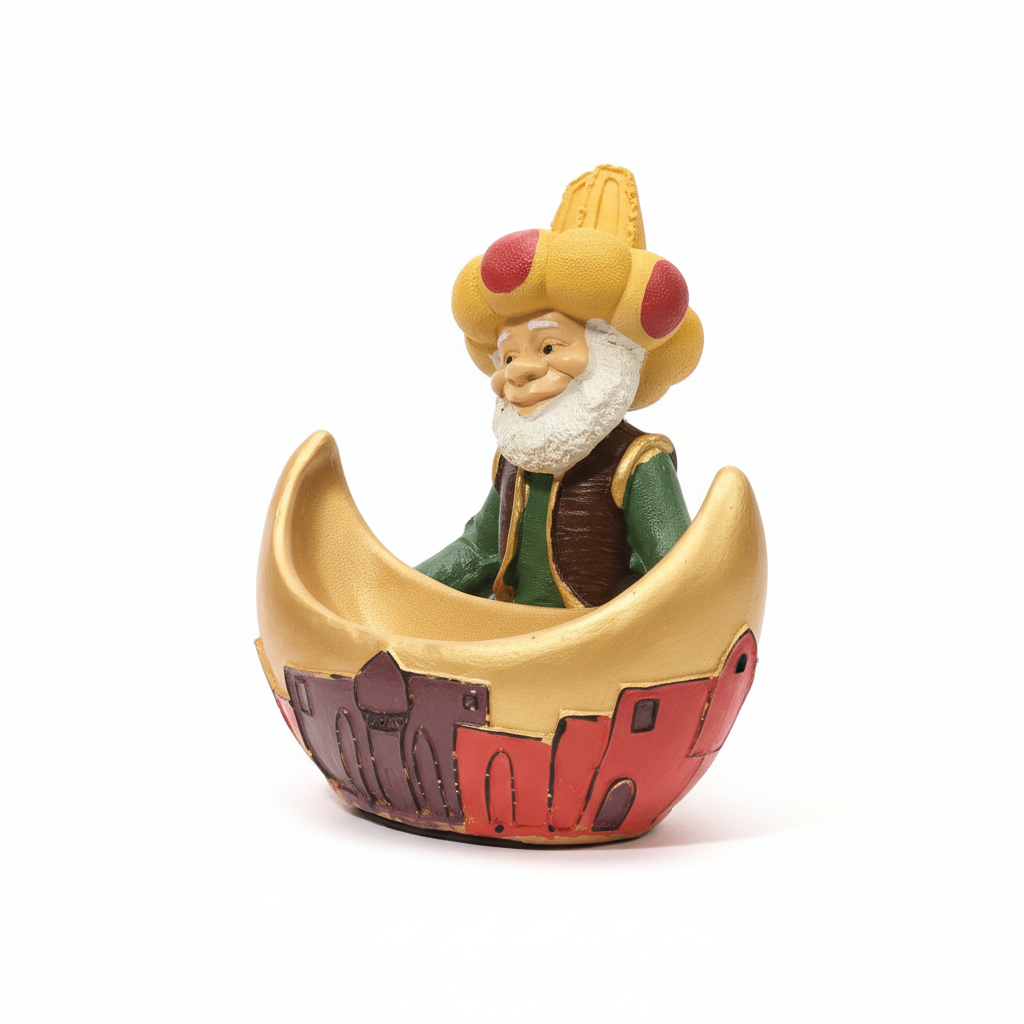 Whimsical Sultan in Golden Crescent Moon Boat Figurine
