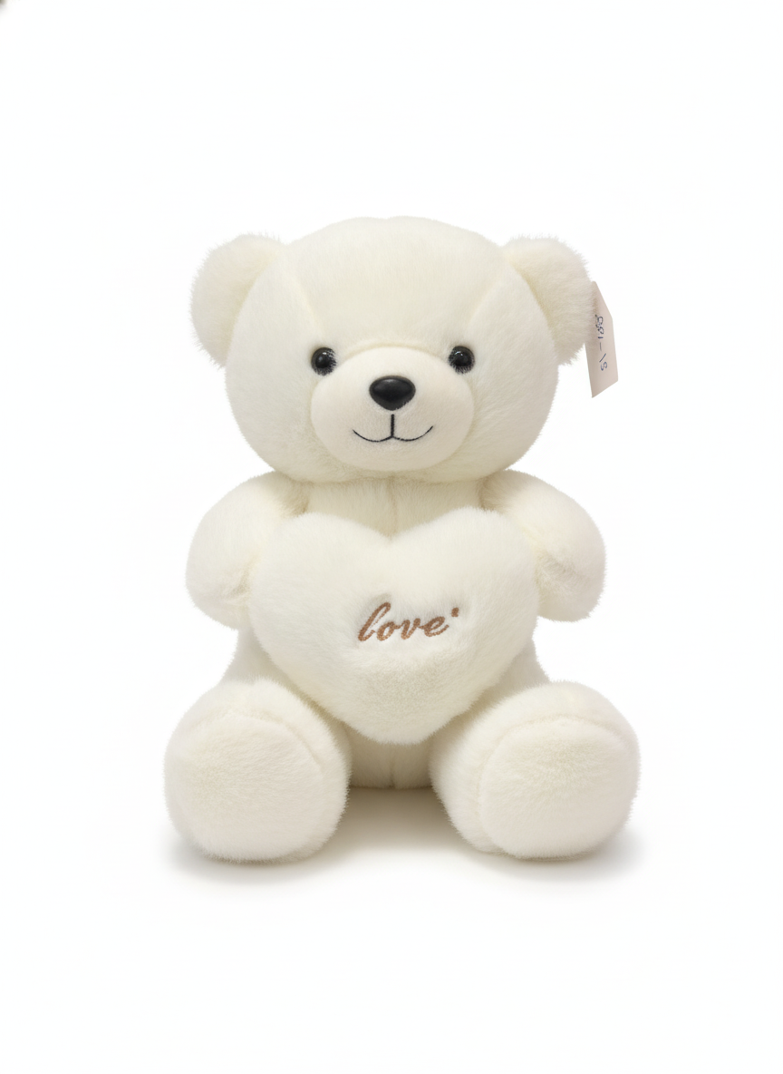 White Plush Teddy Bear with 'Love' Heart