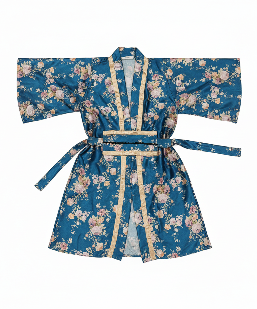 Japanese Women's Floral Satin Kimono Robe with Belt
