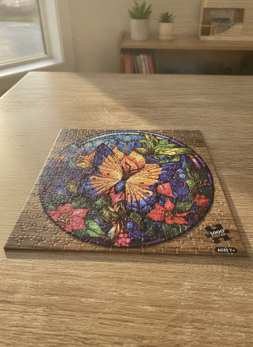 ZAYAT Stained Glass Butterfly 1000 Piece Jigsaw Puzzle