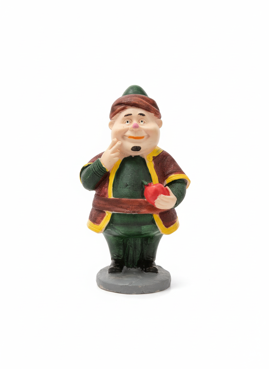 Traditional Jovial Man Figurine with Apple