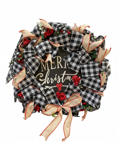 Buffalo Plaid & Berry 'Merry Christmas' Holiday Wreath