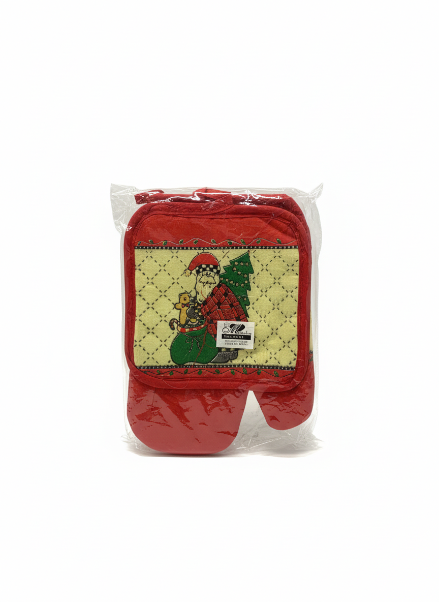 Festive Santa & Tree Oven Mitt & Pot Holder Set