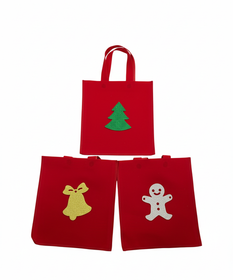 Festive Reusable Gift Bag Set with Glitter Appliques - 1 Pack
