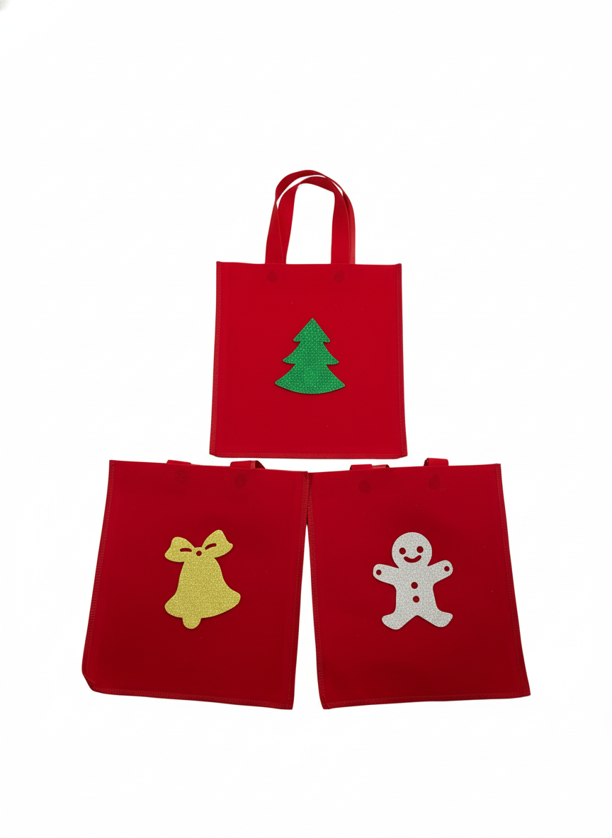 Festive Reusable Gift Bag Set with Glitter Appliques - 1 Pack