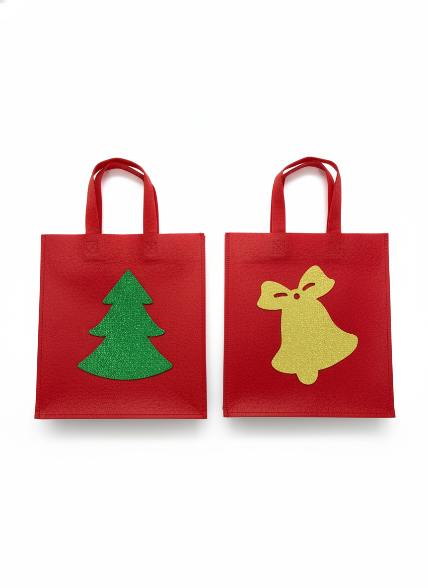 Glitter Christmas Felt Tote Bags (1 Pack)