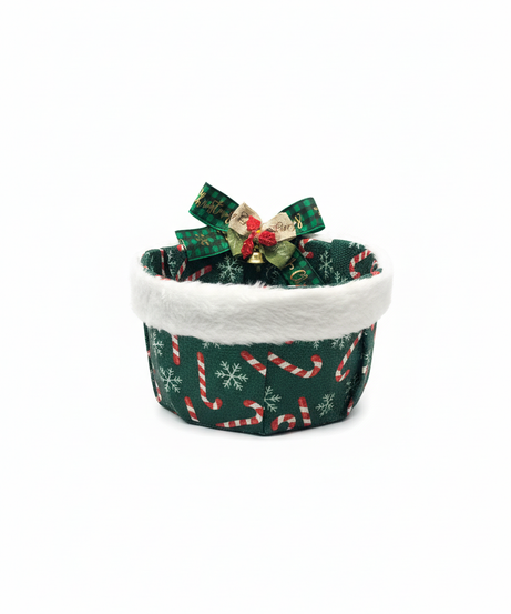 Festive Christmas Fabric Storage Basket with Jingle Bell Bow