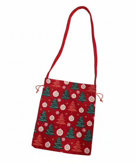 Festive Christmas Tree & Ornament Drawstring Shoulder Bag