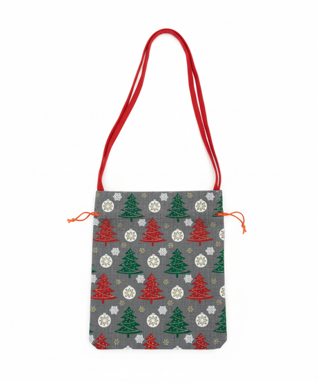 Festive Christmas Tree & Snowflake Drawstring Bag