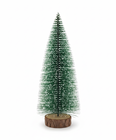 Miniature Frosted Artificial Christmas Tree with Wood Base