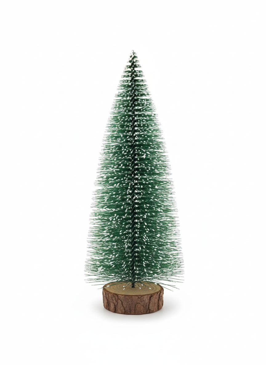 Miniature Frosted Artificial Christmas Tree with Wood Base