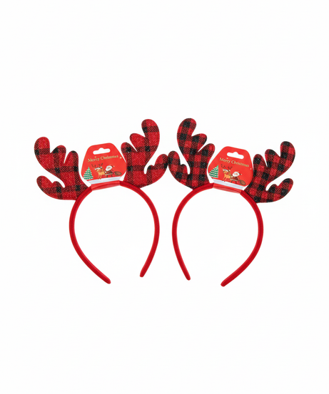 Merry Christmas Plaid Reindeer Antler Headband