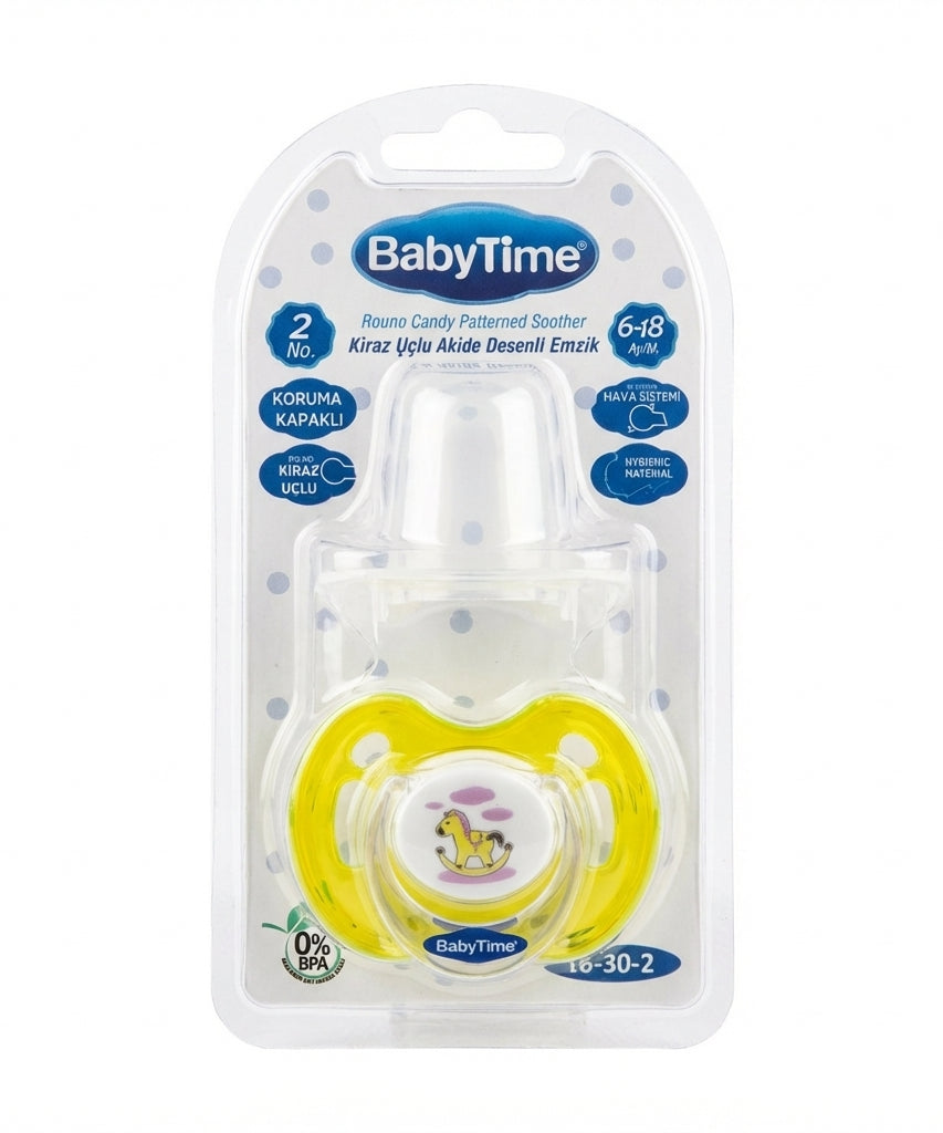 BabyTime Round Cherry-Tipped Candy Patterned Soother Stage 2 (6-18 Months)