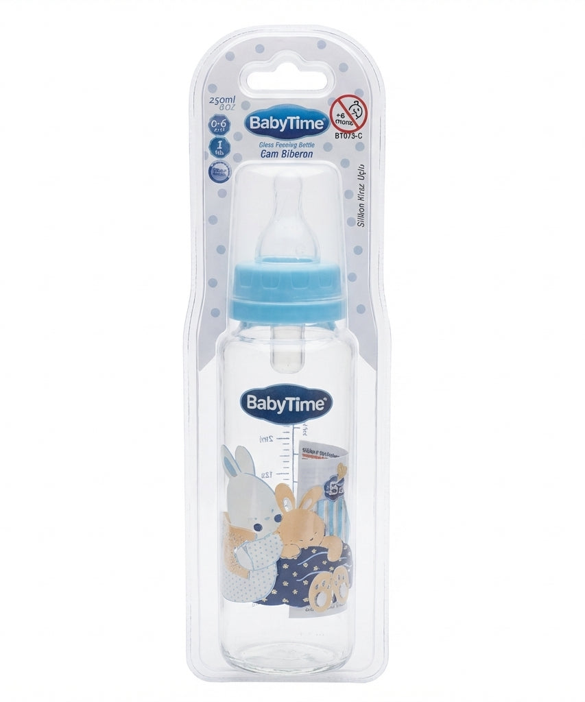 BabyTime Glass Feeding Bottle 250ml with Silicon Cherry Teat
