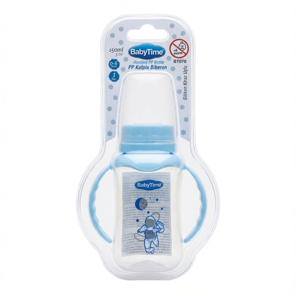 BabyTime Handled PP Bottle with Silicone Nipple, 150ml