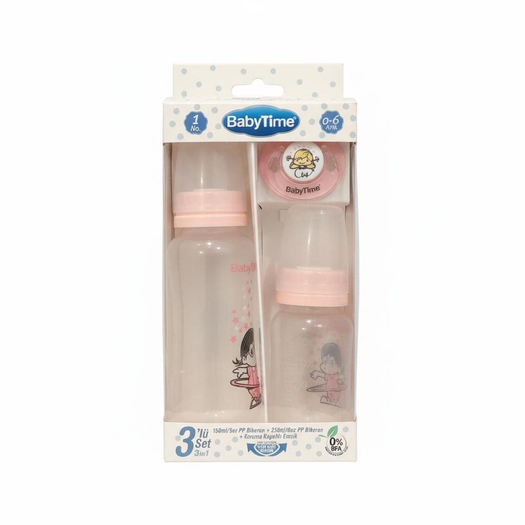 BabyTime 3-in-1 PP Baby Feeding Set with Pacifier (0-6 Months)