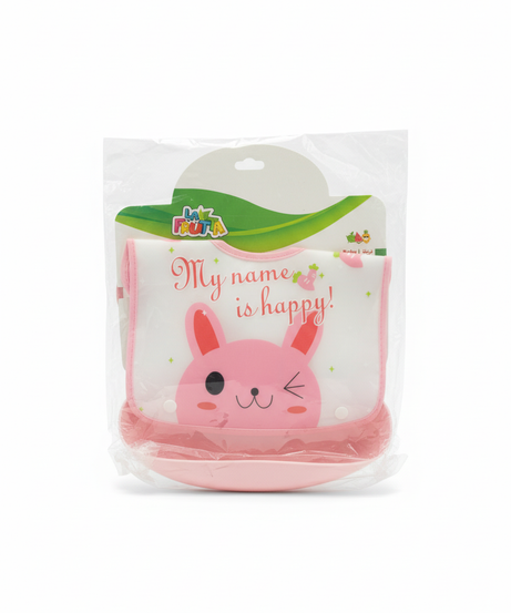 Lady Frutta "My Name Is Happy!" Baby Bib with Catch-All Pocket