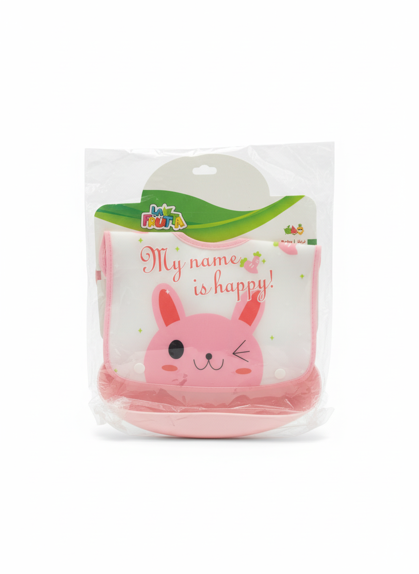 Lady Frutta "My Name Is Happy!" Baby Bib with Catch-All Pocket