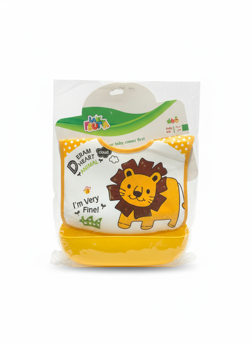 LA FRUTA Lion Character Baby Bib with Food Catcher
