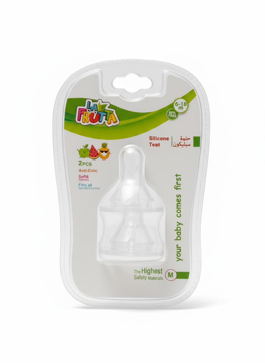 LA FRUTA Anti-Colic Silicone Teats (M, 6-18m) - 2 Pcs