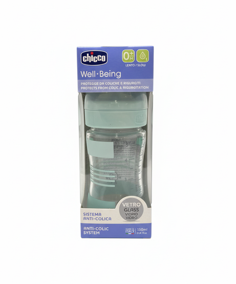 Chicco Well-Being Glass Anti-Colic Feeding Bottle 0+M, 150ml