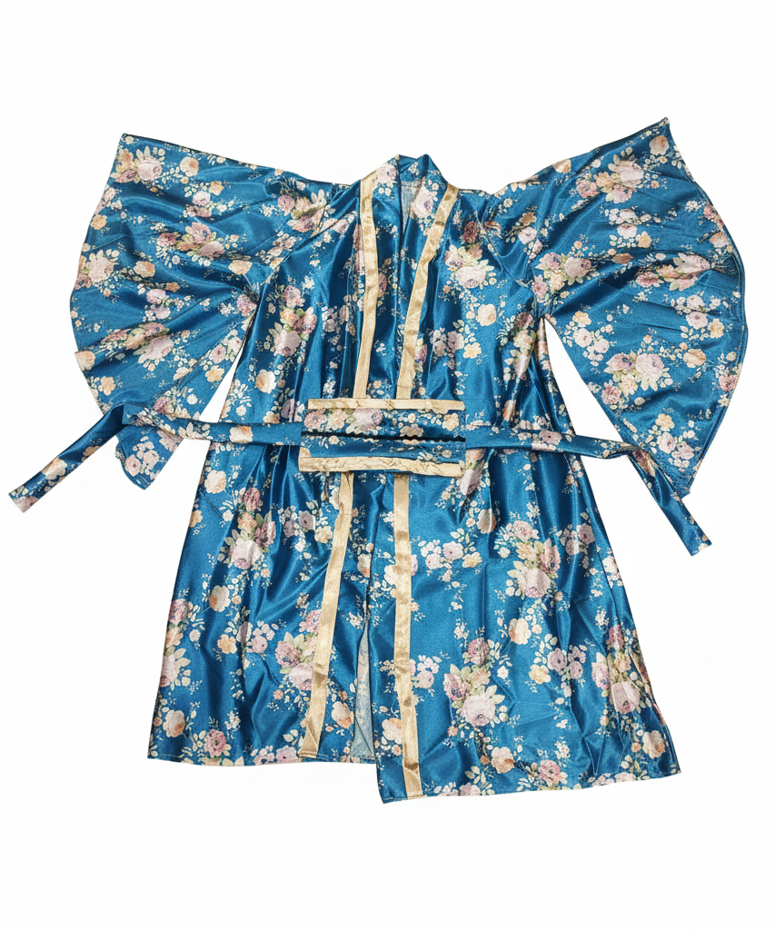 Japanese Women's Floral Satin Kimono Robe with Belt