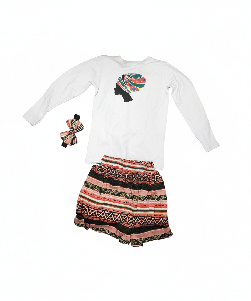 African girl Two-Piece Outfit with Matching Hair Bow