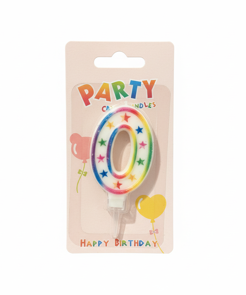 Party Birthday Candle Number 0 (Rainbow Stars)