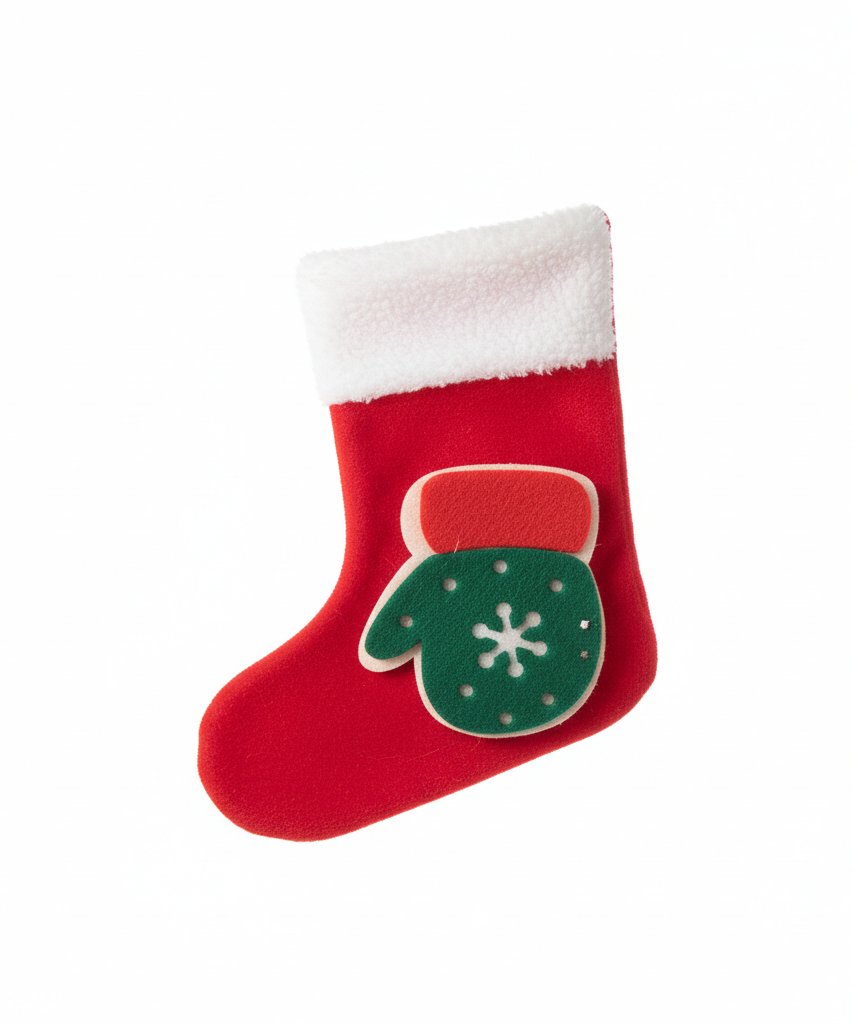 Festive Mini Plush Christmas Stocking with Mitten Appliqué