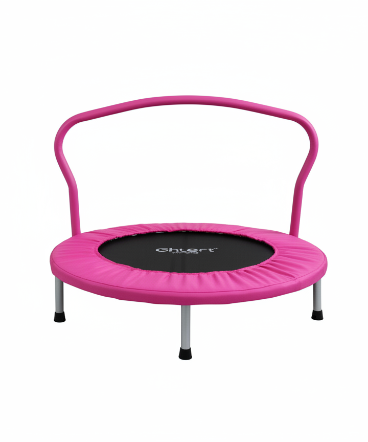 Pink Kids Mini Trampoline with Safety Handlebar