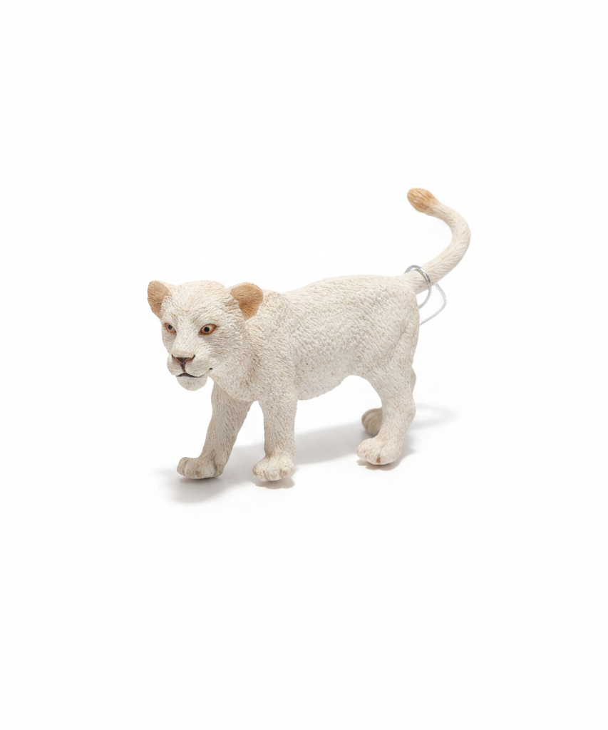 Realistic White Lion Cub Figurine