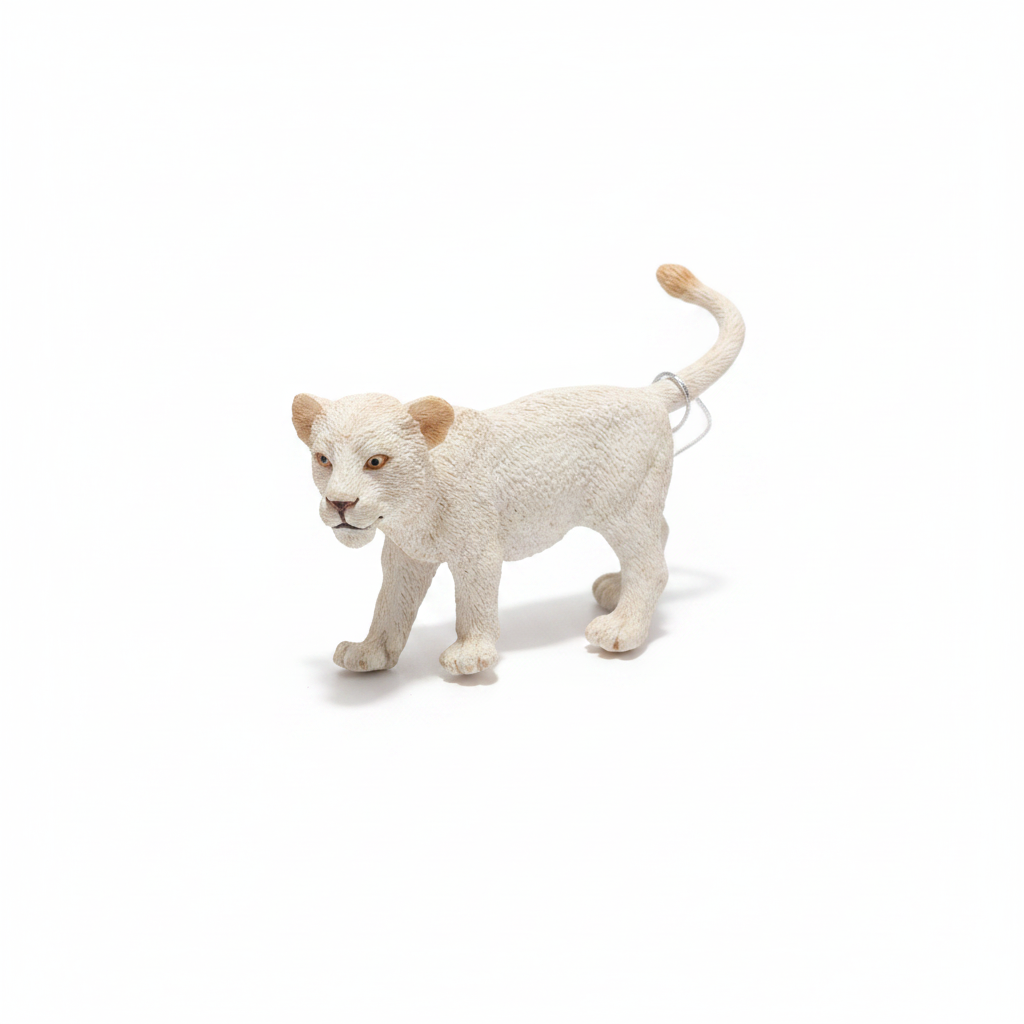 Realistic White Lion Cub Figurine