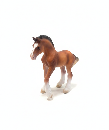 Realistic Brown Horse Foal Figurine with White Socks