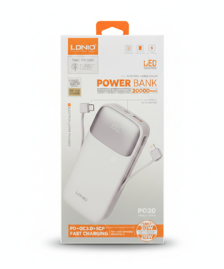 LDNIO PQ20 20000mAh Dual-Cable Fast Charging Power Bank