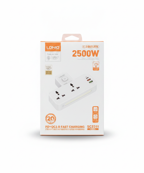 LDNIO 2500W PD+QC3.0 Fast Charging Power Strip SC2311