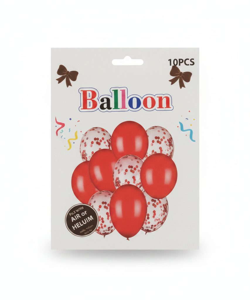 10 Pcs Assorted Red and Confetti Balloons