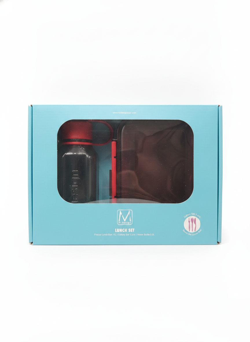 M-Design Lunch Set with Fresco Lunch Box, Cutlery Set, and Water Bottle