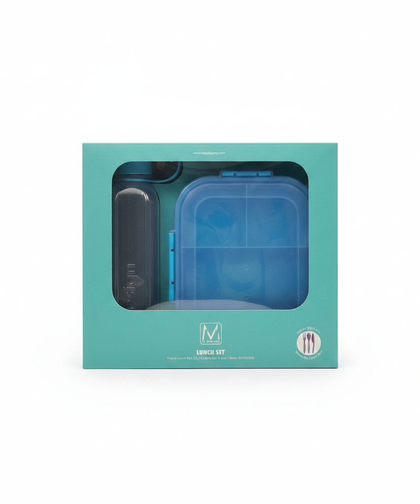 M-Design Lunch Set with Fresco Lunch Box 2.1L, 3-Piece Cutlery Set, and 0.8L Water Bottle