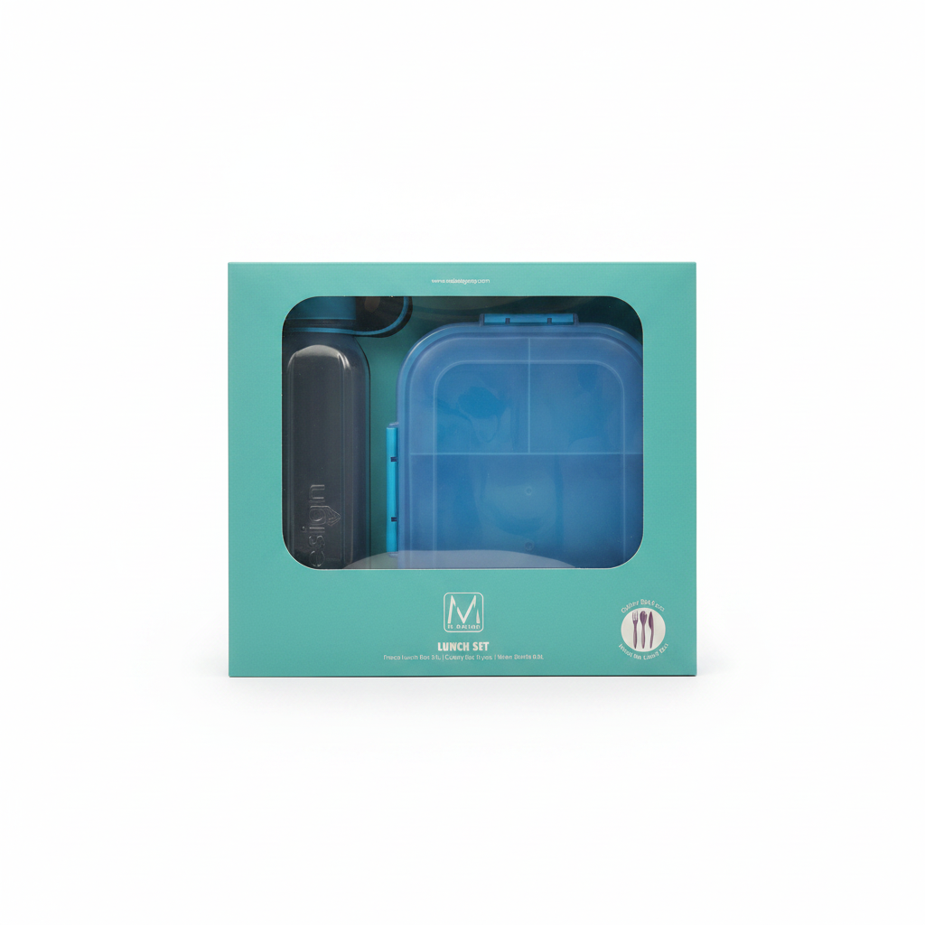M-Design Lunch Set with Fresco Lunch Box 2.1L, 3-Piece Cutlery Set, and 0.8L Water Bottle