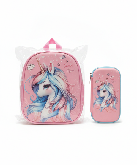 Unicorn 'Dream Bigger' Mini Backpack & Pencil Case Set
