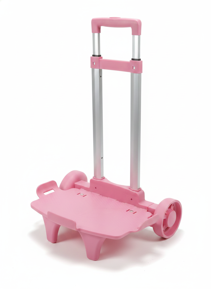 Children's Foldable Pink Trolley with Extendable Handle
