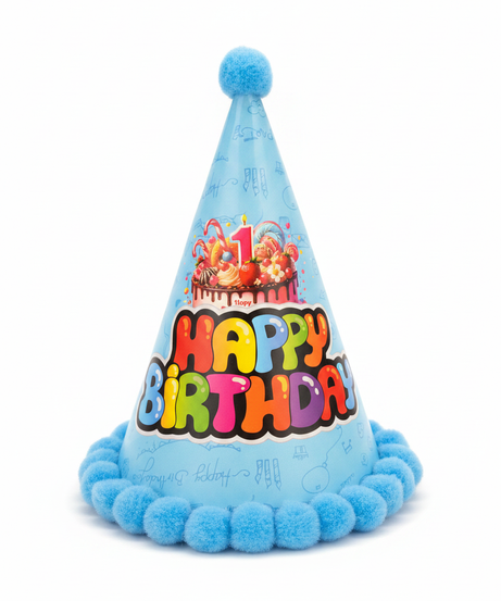 First Birthday Party Hat - Happy Birthday Blue