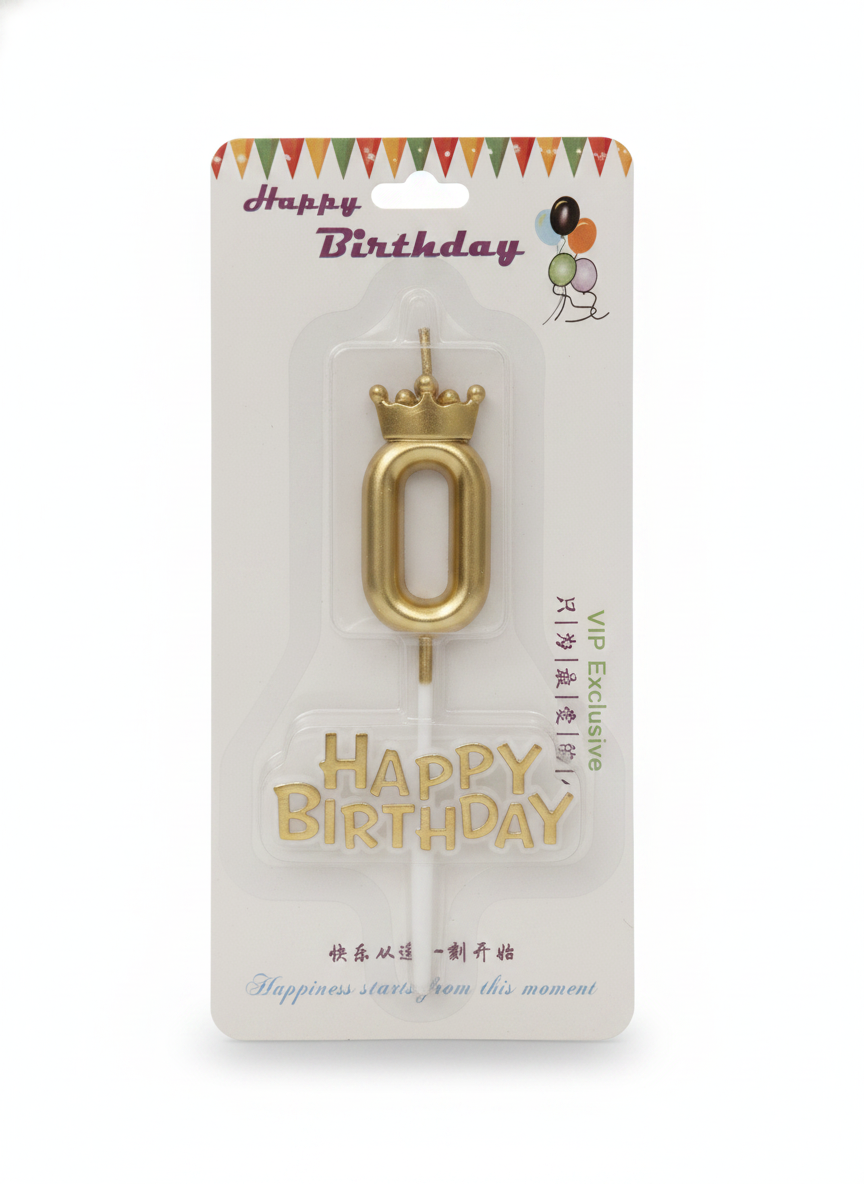 Happy Birthday Gold Crown Number 0 Candle & Topper Set
