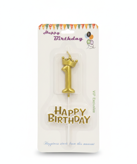 Happy Birthday tag  Gold Crown Number 1 Candle & Cake Topper Set