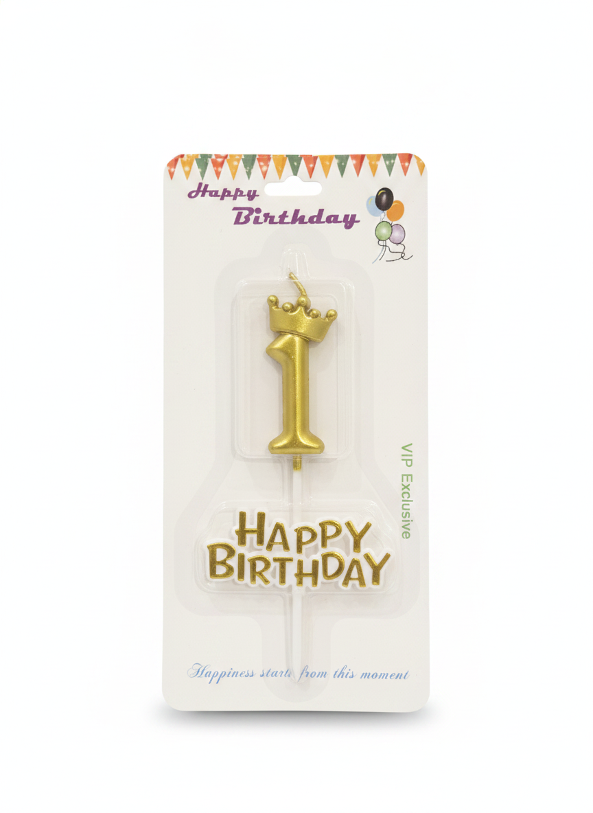 Happy Birthday tag  Gold Crown Number 1 Candle & Cake Topper Set