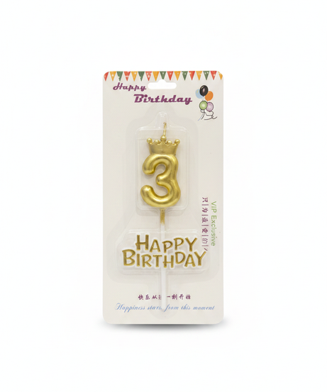 Gold Crown Number 3 Happy Birthday Candle