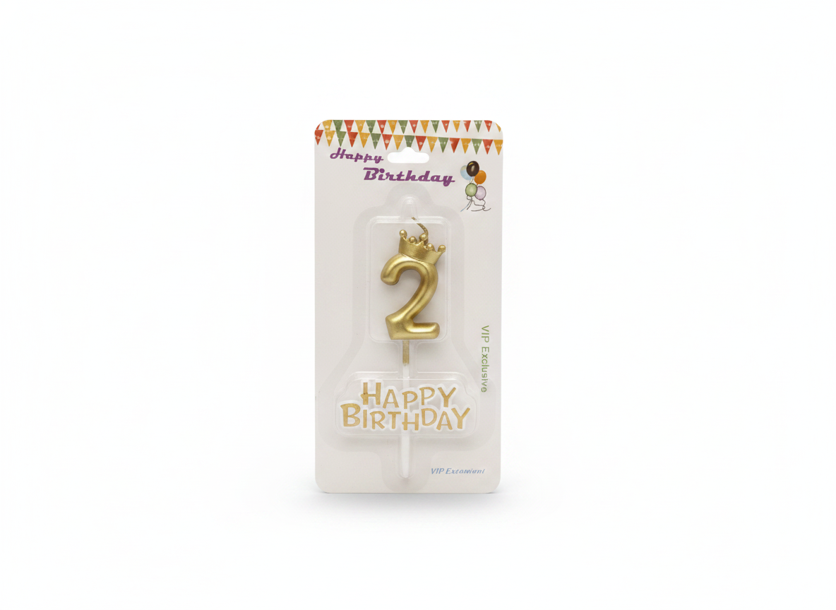 Happy Birthday Gold Number 2 Crown Candle Set