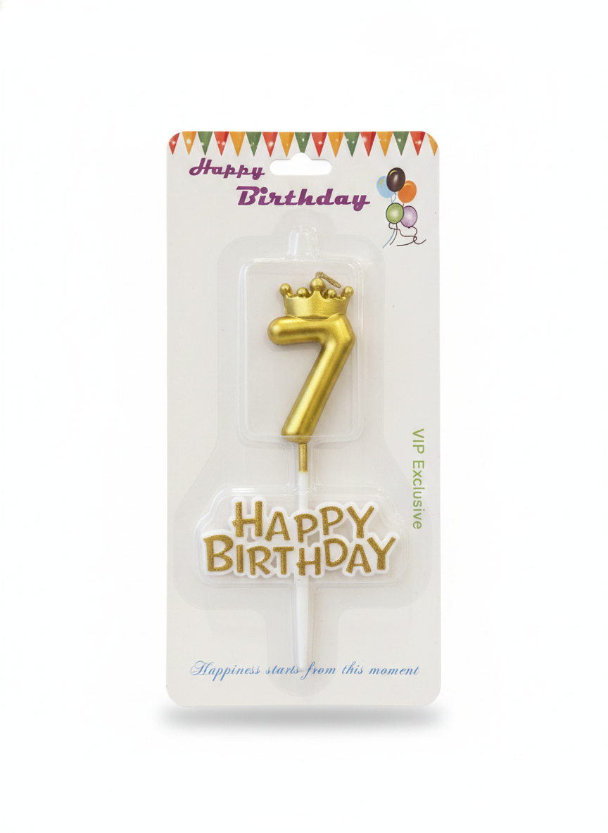 Happy Birthday Number 7 Crown Candle & Topper Set