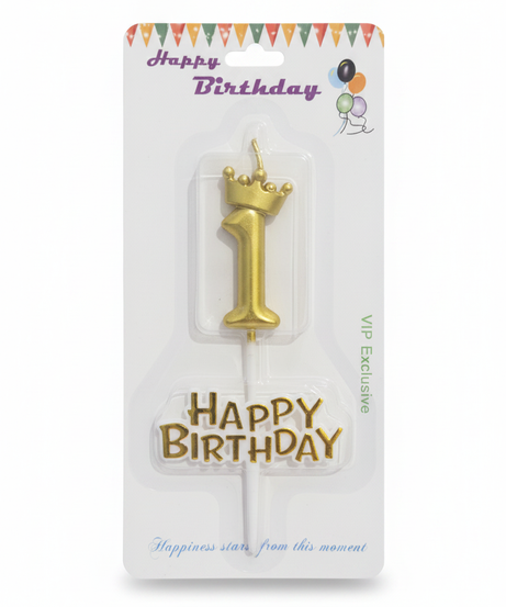 Happy Birthday Golden Crown Number 1 Candle & Topper Set